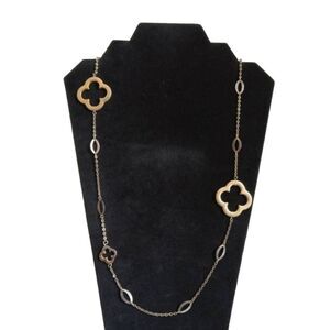 Silver & Gold Tone Single Strand Metal Clover Shaped Charms Long Length Necklace